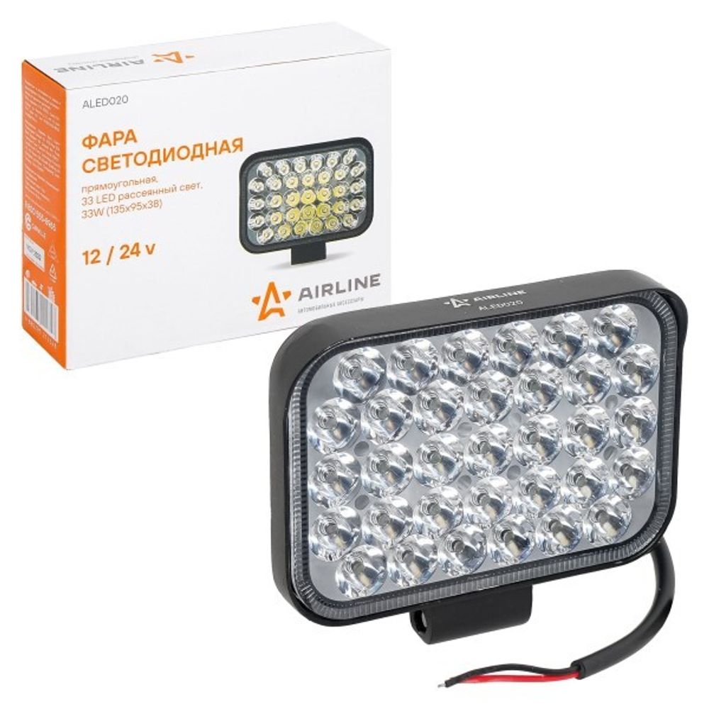 Фара светодиодная дополнительная 33 LED 9W 12-24V 135*95*38 прямоугольная, рассеяный свет (AIRLINE)