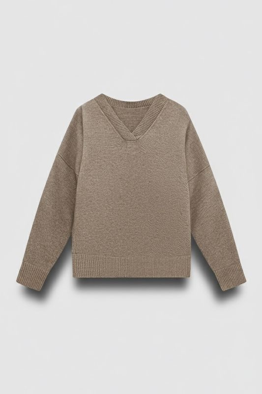 Джемпер вязаный из премиальной шерсти, бежевый
