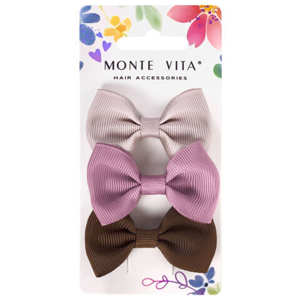 Заколки для волос НАБОР 3 шт., 7 см, аллигатор, бантики, разные цвета, MONTE VITA, 457096