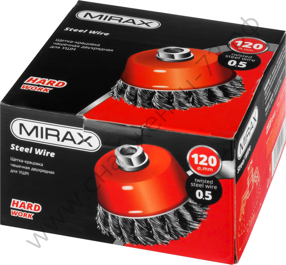 MIRAX 120 мм, жгутированная стальная проволока, 0.5 мм, Щетка-крацовка чашечная (35104-120-2)