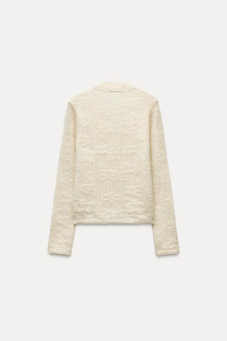 ZARA КАРДИГАН С АЖУРНЫМ УЗОРОМ В РОМАНТИЧЕСКОМ СТИЛЕ, ЭКРЮ