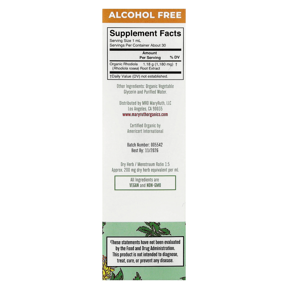 MaryRuth's, жидкий экстракт органической родиолы, 30 мл (1 жидк. унция)