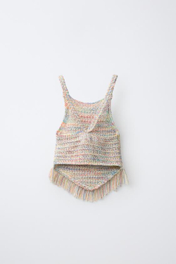 ZARA ТРИКОТАЖНЫЙ ТОП С БАХРОМОЙ, РАЗНОЦВЕТНЫЙ