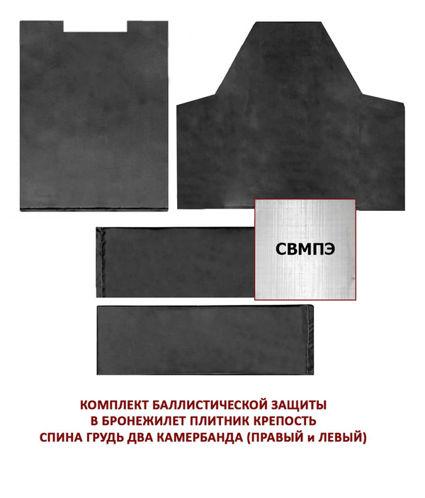 Баллистический пакет для бронежилета плитоносца Крепость, MIMICRYA, СВМПЭ 24 слоя, Бр2, L-XL, (грудь, спина, камербанды)