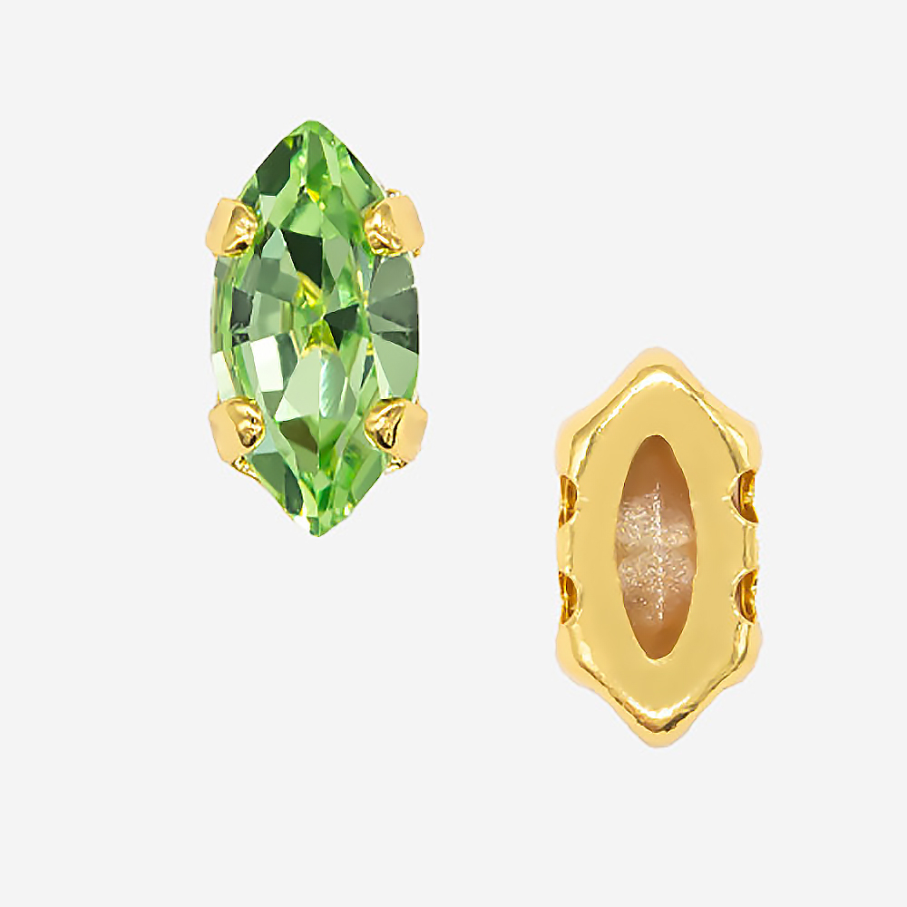 Кристалл Маркиз (Marquise Fancy Stone) в цапах, оттенок "Перидот"/"Peridot", 8*4мм, позолота