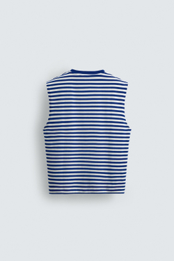 ZARA ЖАККАРДОВАЯ МАЙКА В ПОЛОСКУ, ВАСИЛЬКОВЫЙ