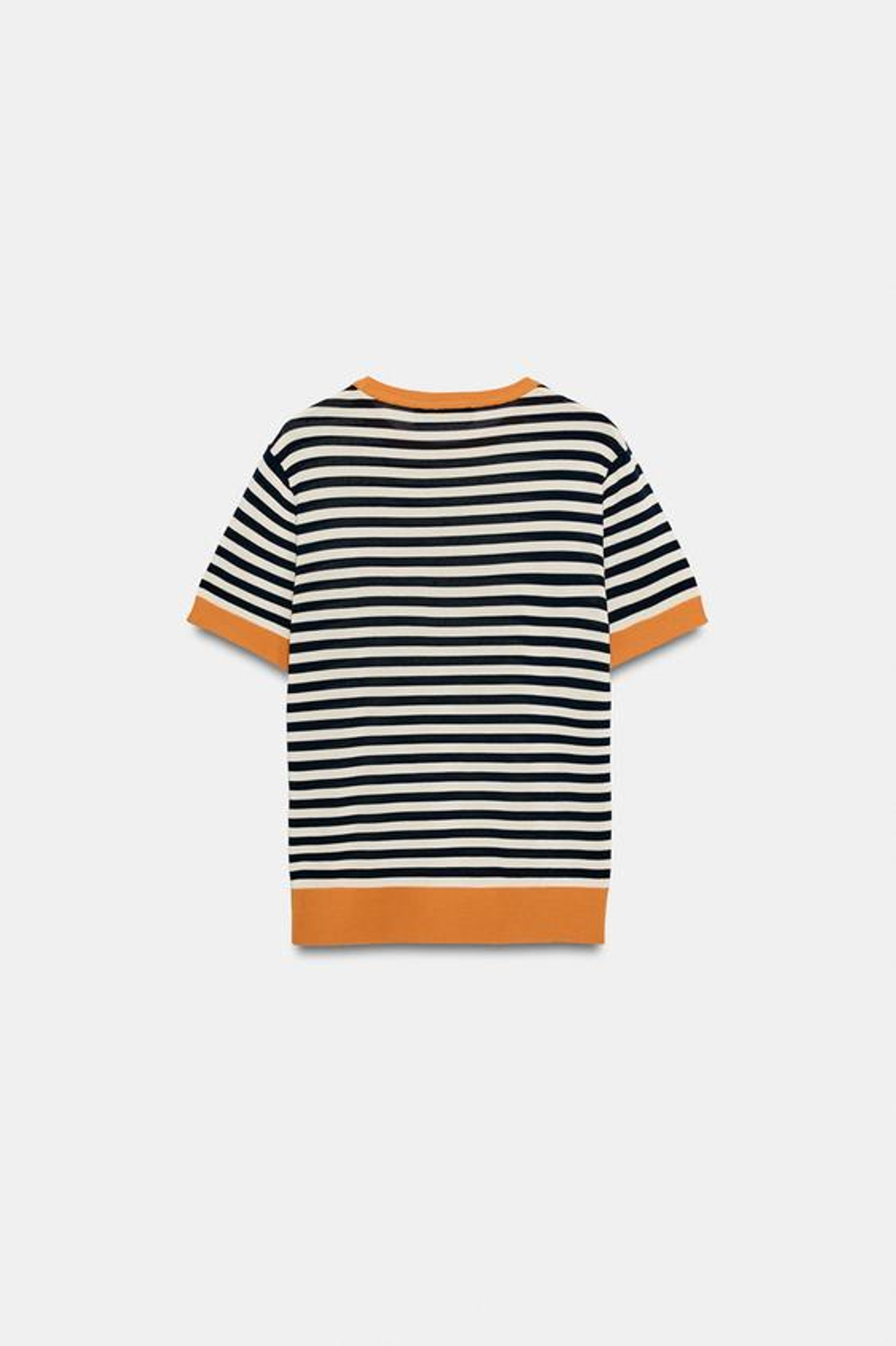 ZARA ТРИКОТАЖНЫЙ ТОП В ПОЛОСКУ, БЕЛО-ОРАНЖЕВЫЙ
