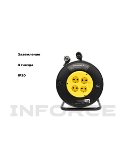 Силовой удлинитель Inforce на катушке 4 гнезда, с/з ПВС 3х1,5 16A 10м IP20 GRANITE ZG 09-15-09