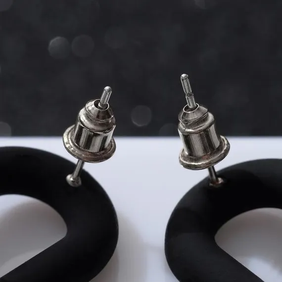 Серьги металл &quot;Цепь&quot; кольца, 3 звена, цвет серебристо-чёрный