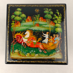 Шкатулка с росписью Палех "Тройка"