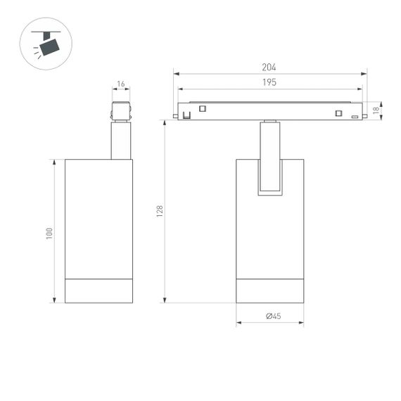 Трековый светодиодный светильник Arlight MAG-ORIENT-SPOT-R45-12W Day4000-MIX (BK, 24 deg, 48V, DALI) 036742