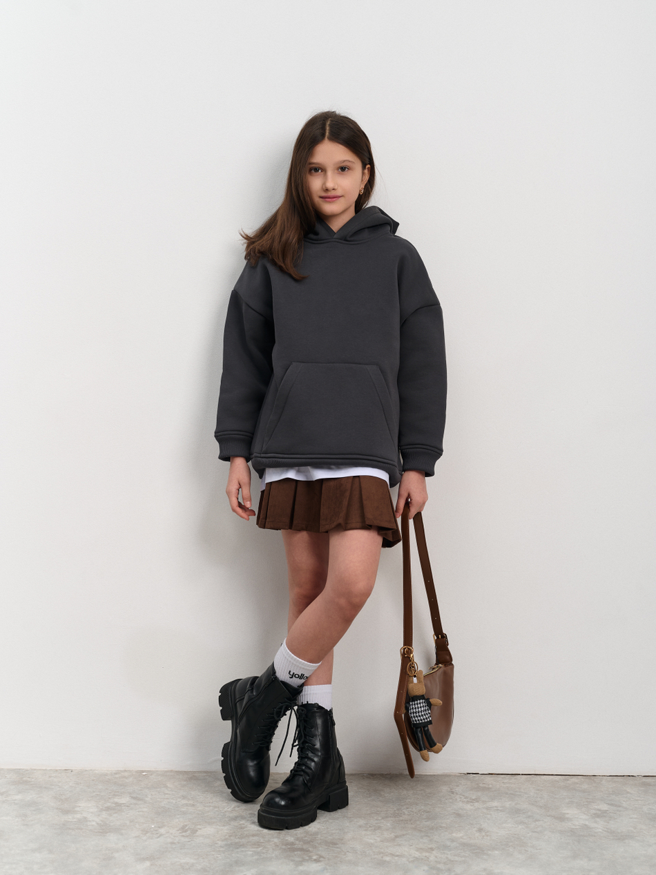 Толстовка с капюшоном для девочки  "Basic" темно-серый