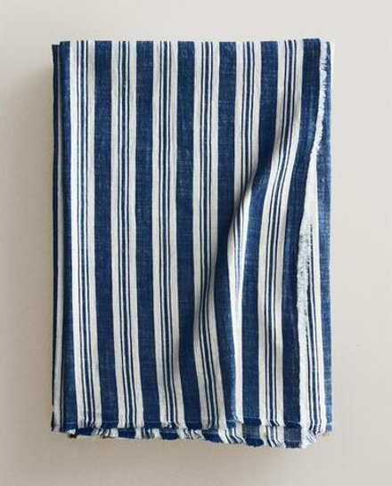 Zara Home плед из хлопка, синий, в полоску · 9126/004
