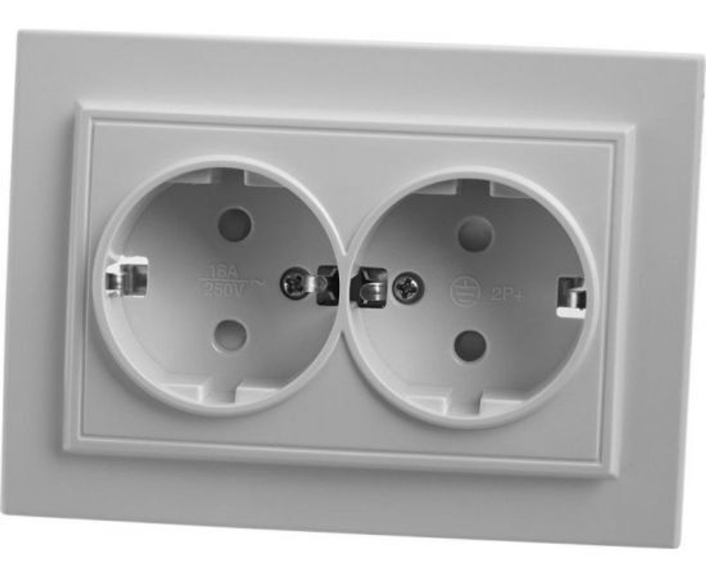 Розетка 2-местная с/з STEKKER, PST16-9014-01, 250В, 16А с защитной шторкой, серия Эрна, белый
