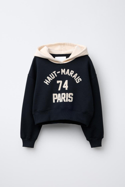 ZARA ТОЛСТОВКА С РЕЛЬЕФНОЙ НАДПИСЬЮ, ЧЕРНЫЙ