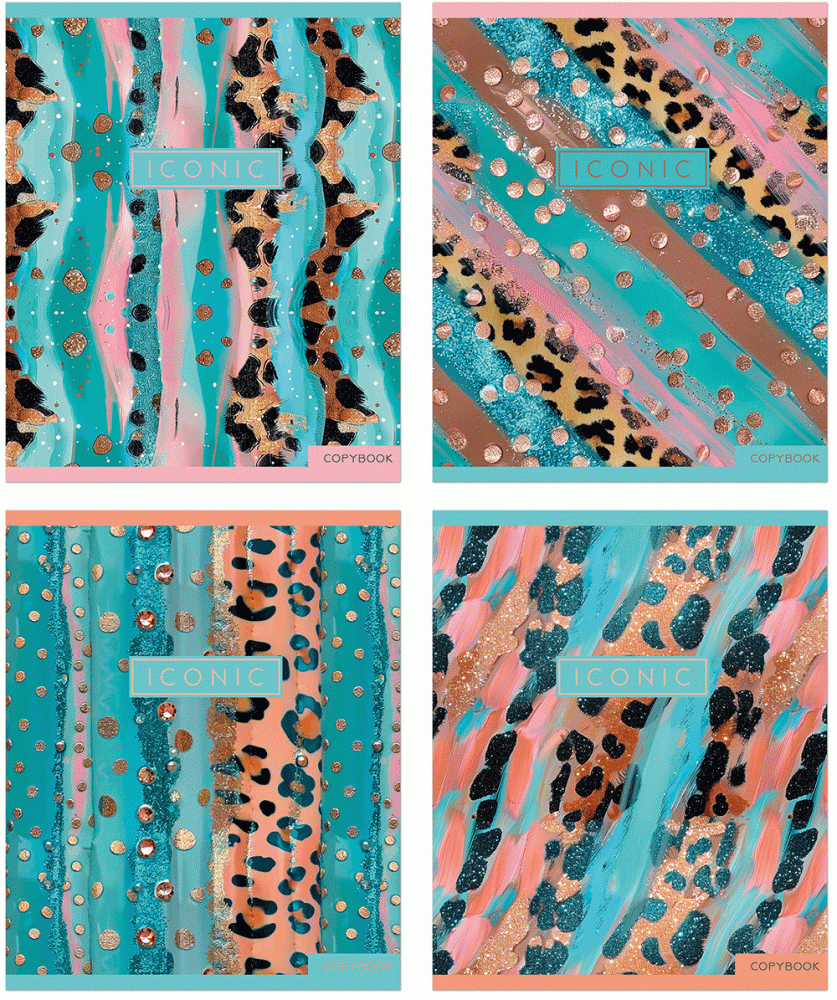 Тетрадь А5 48л. клетка &quot;Pastel gold leopard&quot; сплошной УФ-лак, 4 дизайна (ПОЛИНОМ)