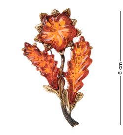 AM-2265 Брошь «Азалия» (латунь, янтарь)