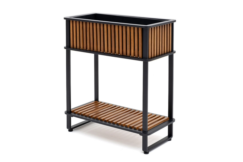 Кашпо-консоль  из акации Joygarden НОРД прямоугольное 84 см, темно-серый графит, коричневый