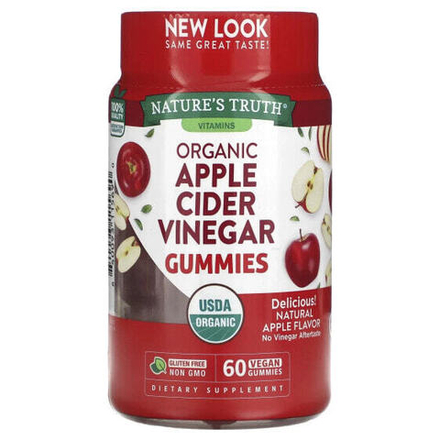 Для похудения и контроля веса Nature's Truth, Органический яблочный уксус, натуральное яблоко, 60 веганских жевательных мармеладок