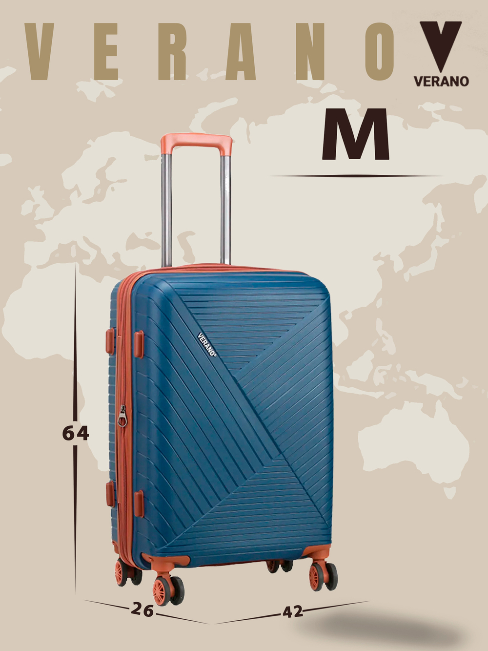 Чемодан средний "Verano" из полипропилена, съёмные колёса