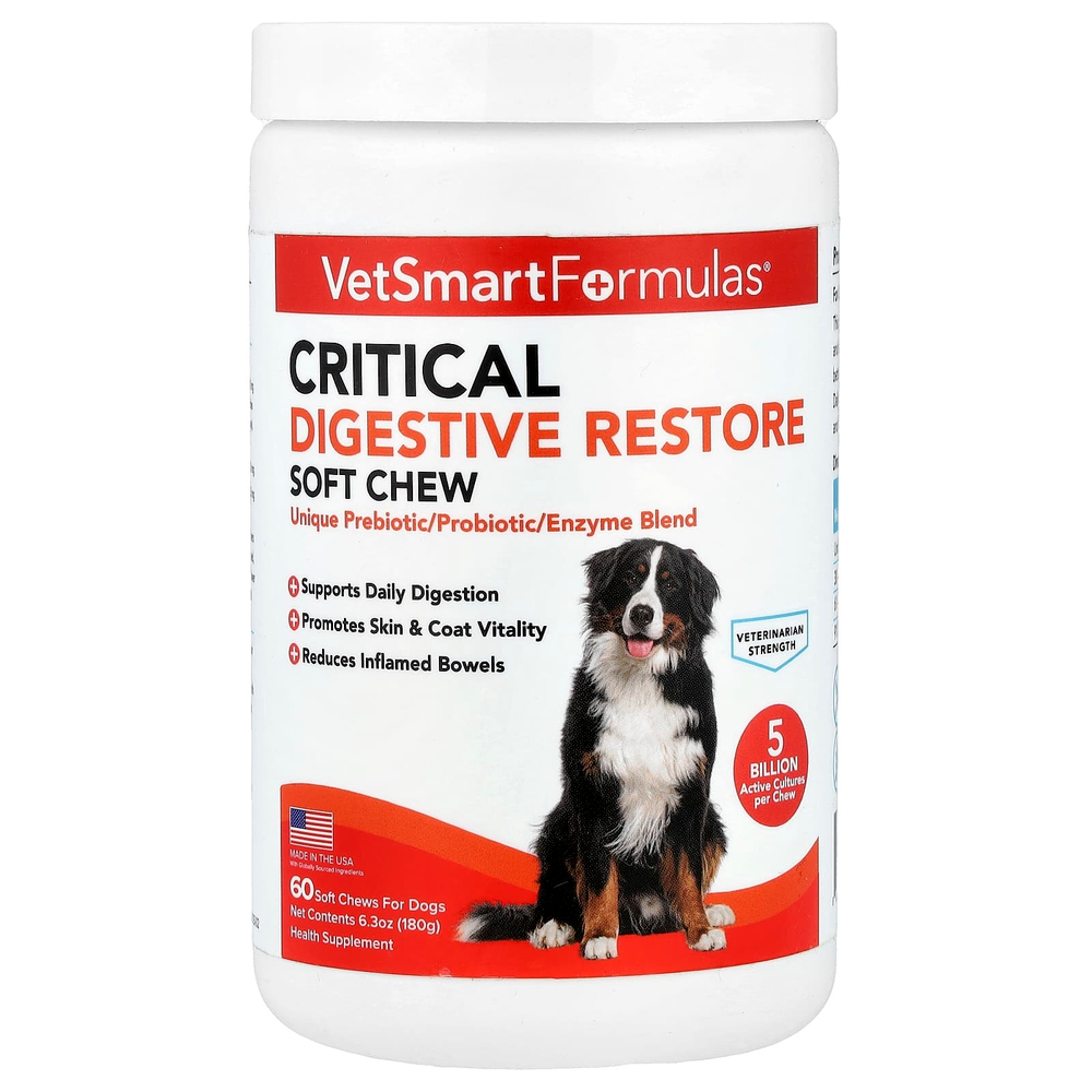 VetSmart Formulas, Жевательные таблетки для критического восстановления пищеварения, для собак, 60 жевательных таблеток, 180 г (6,3 унции)