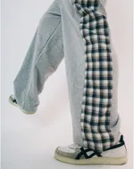 Брюки БИЧ с клетчатой вставкой Серые