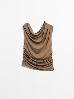 Massimo Dutti Топ асимметричного кроя с драпировкой, болотно-зеленый
