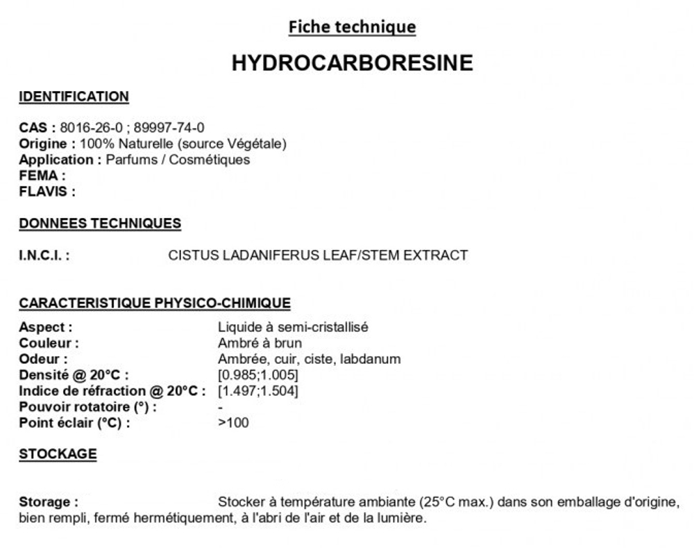 HYDROCARBORESINE naturel / ГИДРОКАРБОРЕЗИН натуральный CAS 8016-26-0 ; 89997-74-0