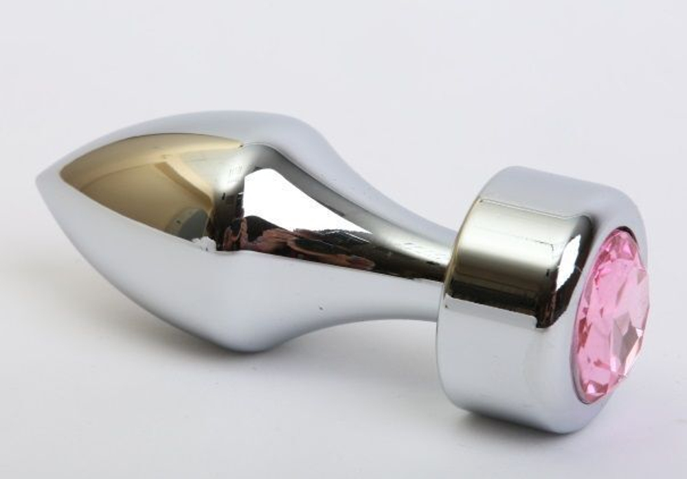 Серебристая анальная пробка с широким основанием и розовым кристаллом - 7,8 см. (Цвет: розовый)