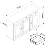 Шкаф витрина Лена трехдверный 132х39х192 см из массива сосны / буфет для кухни, лакированный