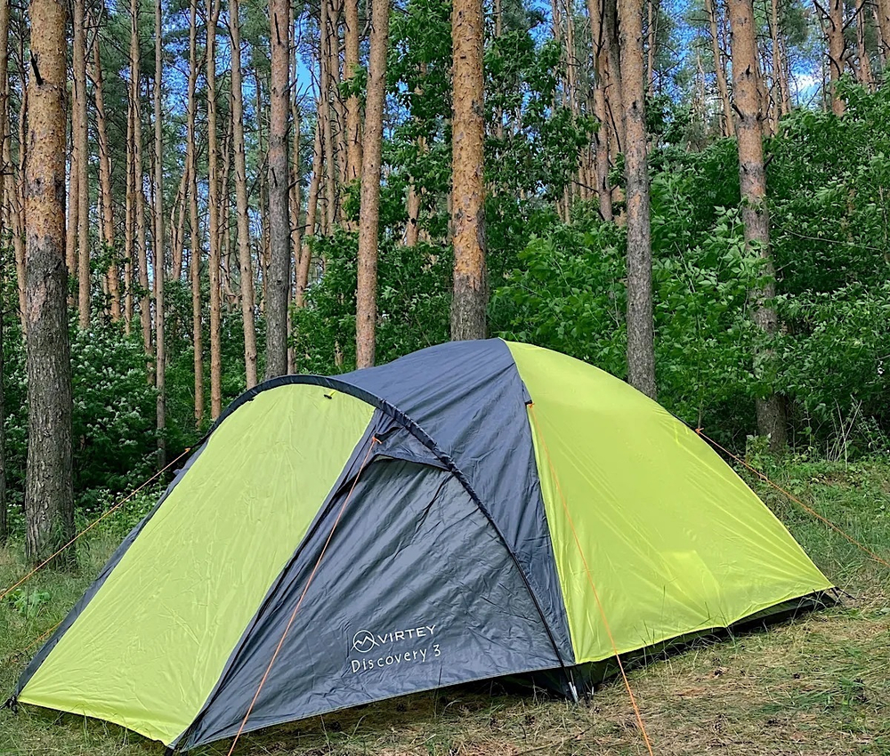 Палатка Virtey Discovery-3 (105+210)х210х130см 3чел 1200мм вес 3.5кг