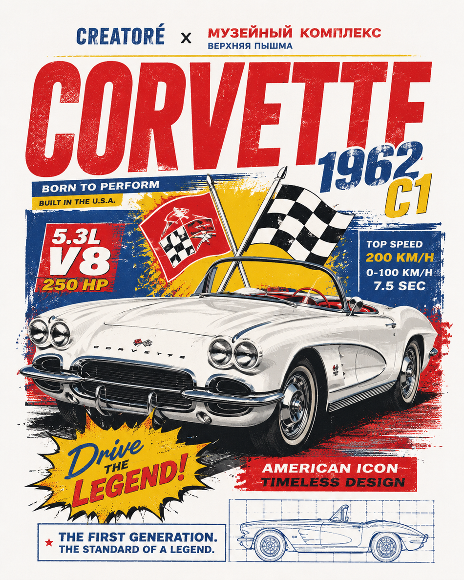 Футболка Chevrolet Corvette C1, 1962