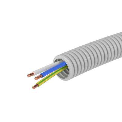 Электротруба ПВХ гибкая гофр. д.16мм, цвет серый, с проводом ПуВ 3х2,5мм² РЭК "ГОСТ+", 25м