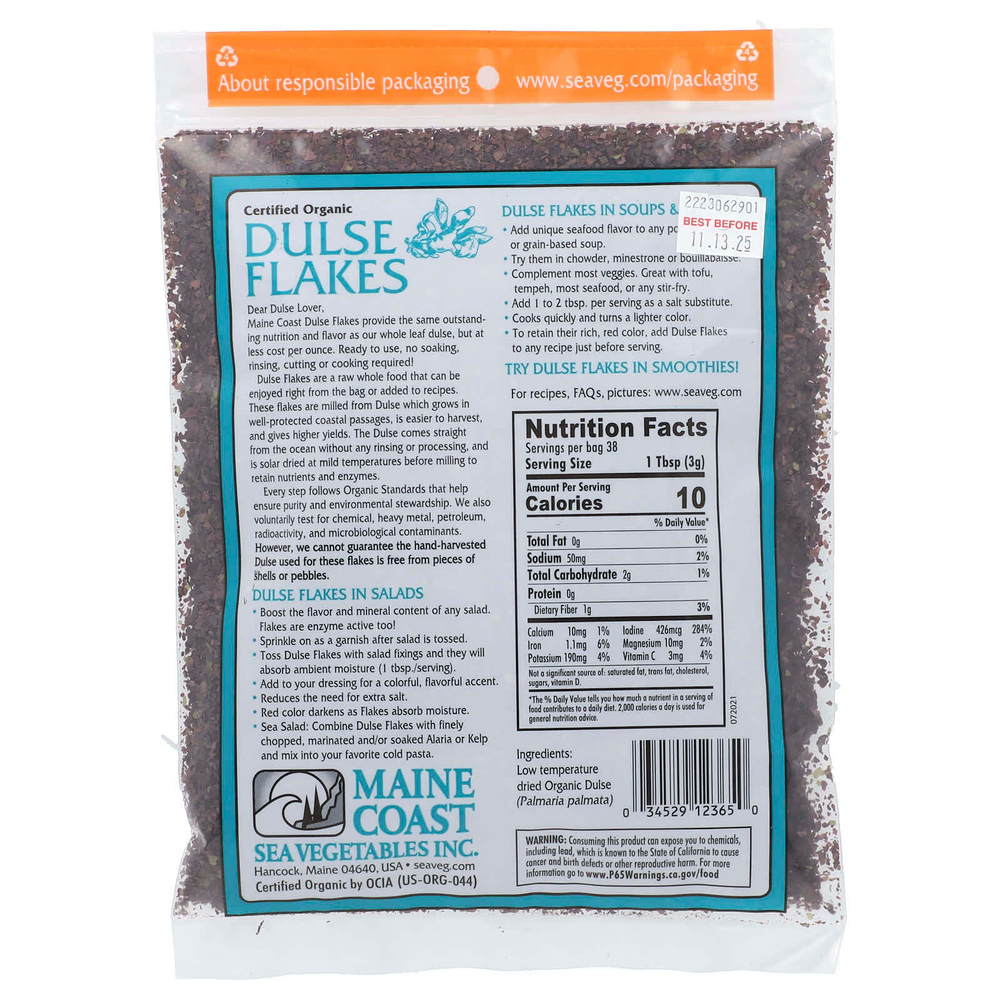 Maine Coast Sea Vegetables, Dulse Flakes, дульсе, 113 г (4 унции)