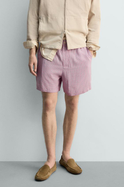 ZARA СВОБОДНЫЕ ШОРТЫ В КЛЕТКУ, ОТТЕНКИ РОЗОВОГО