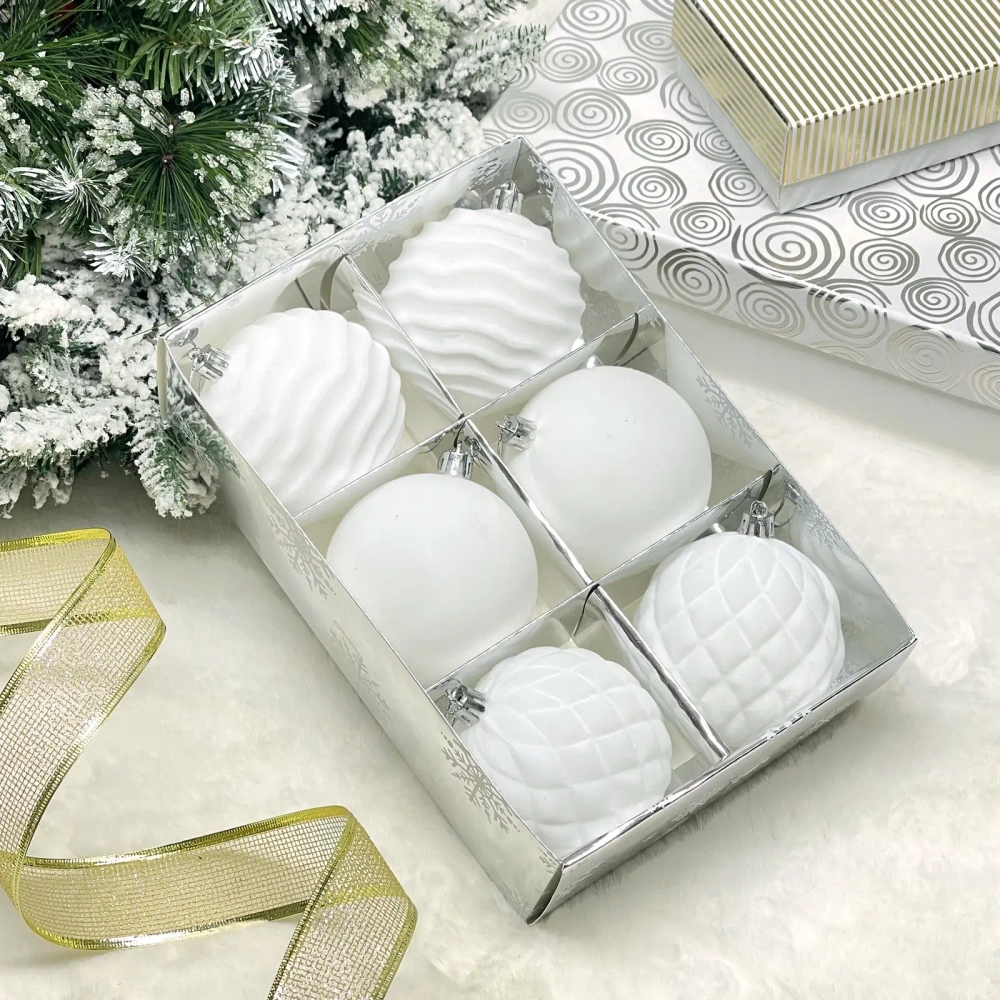 Набор шаров VELOUR «Стильная зима» 8 см (набор 6 шт), Белый