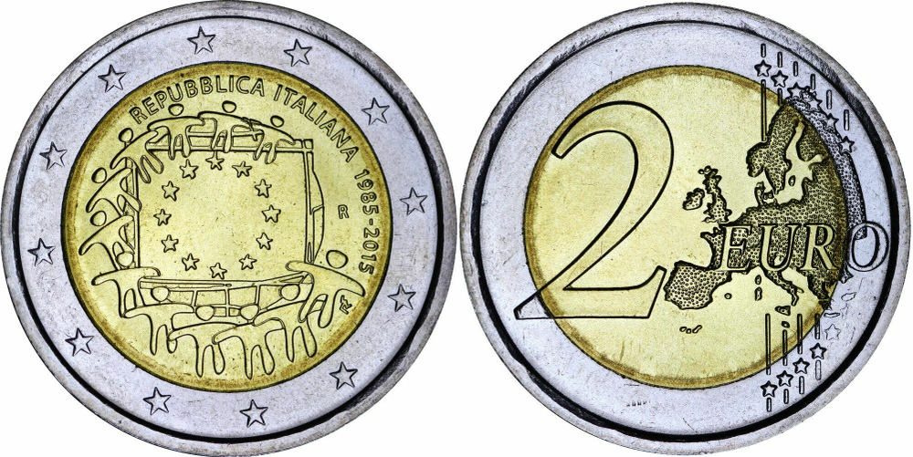 Италия 2 евро, 2015 30 лет флагу Европейского союза UNC