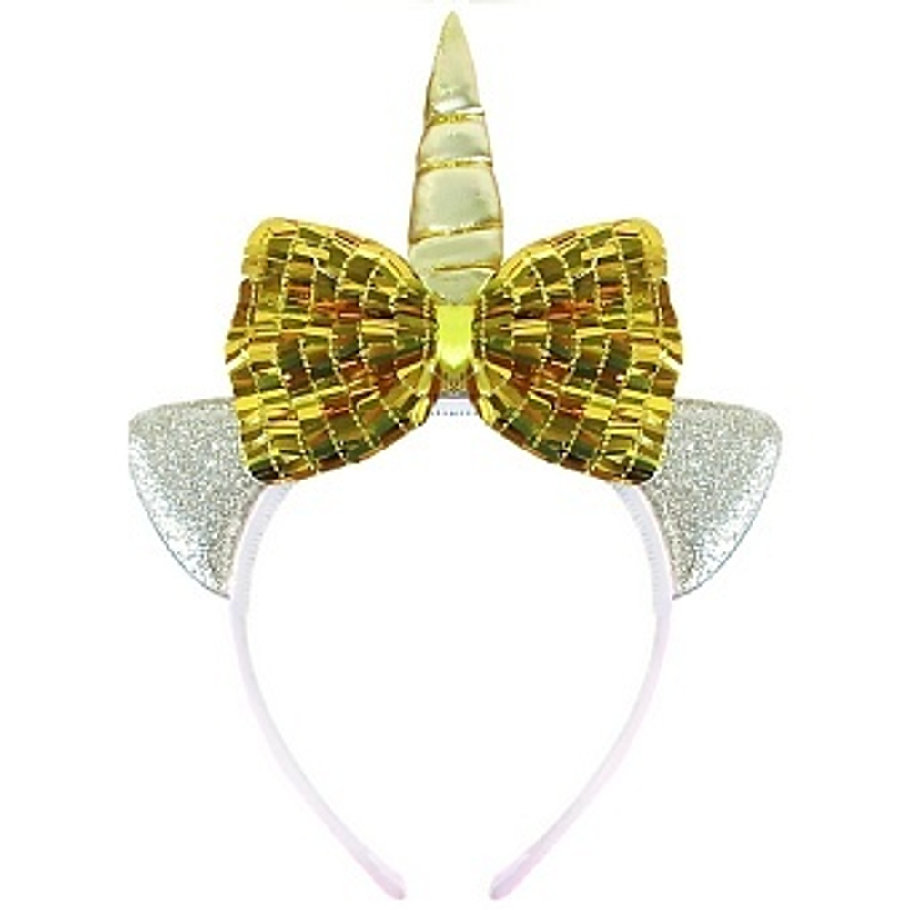 Ободок Единорог с бантиком Золото