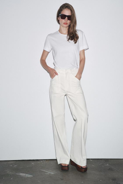 ZARA ДЖИНСЫ МАКСИМАЛЬНОЙ ДЛИНЫ С ВЫСОКОЙ ПОСАДКОЙ — ZW COLLECTION, ЖЕЛТОВАТО-БЕЛЫЙ