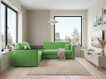 Диван угловой с Баром Неаполь 1,8 - Velutto 31 зеленый/ коричневая накладка