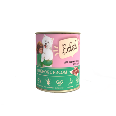 Edel консервы для собак и щенков всех пород ягненок с рисом 850 г