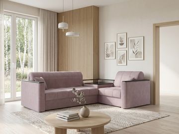 Диван угловой с Баром Неаполь 1,2 - Velutto 22 коричневый/ коричневая накладка