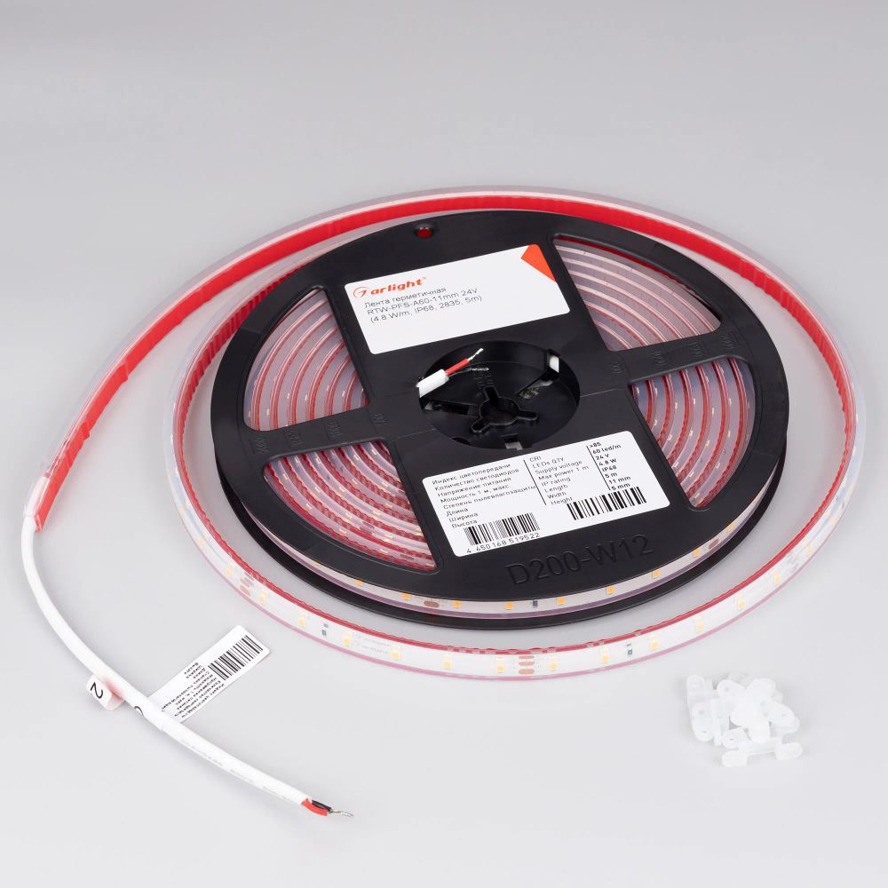 Светодиодная лента герметичная RTW-PFS-A60-11mm 24V Warm3000 (4.8 W/m, IP68, 2835, 5m) (Arlight, 4.8 Вт/м, IP68) 034159