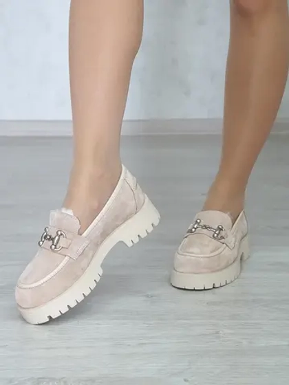 Лоферы женские зимние натуральная замша