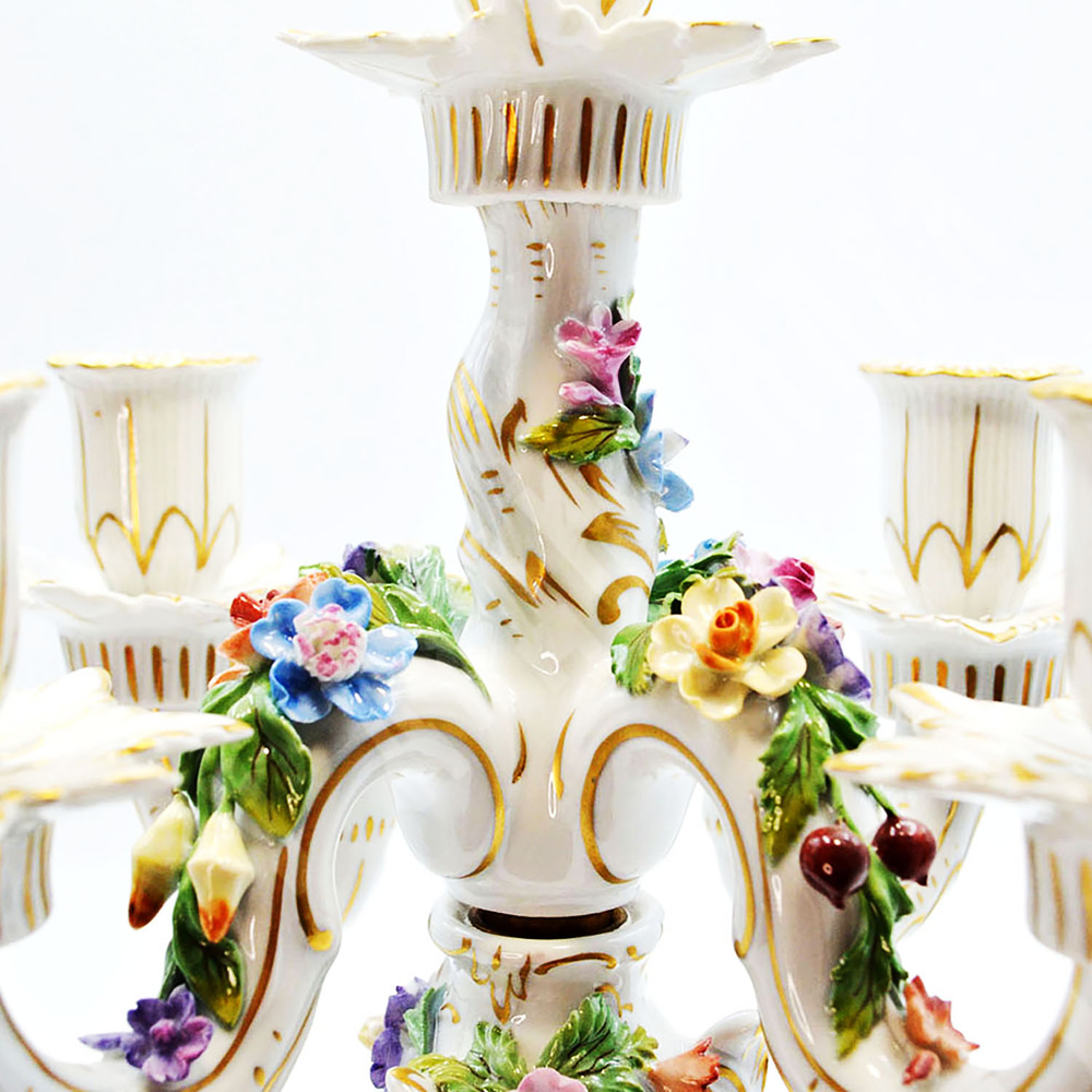 Фарфоровый канделябр на пять свечей. Потшаппель (Potschappel), Дрезден, Германия. Нач. ХХ века.