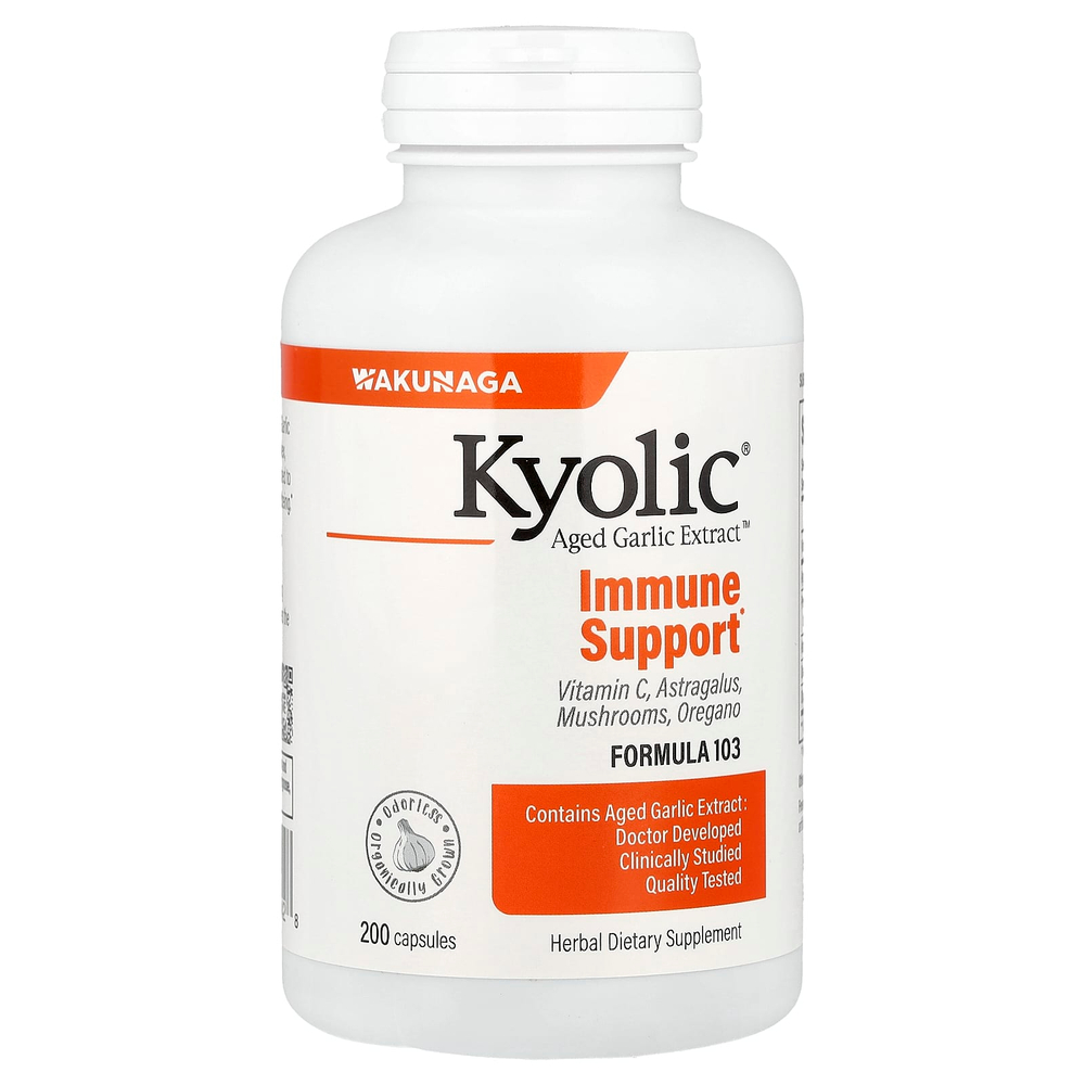 Kyolic, Aged Garlic Extract™, добавка для поддержки иммунитета, формула 103, 200 капсул