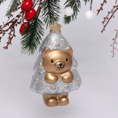 Ёлочная игрушка «Медвежонок-ёлочка» 7,5*5*12 см, серебро