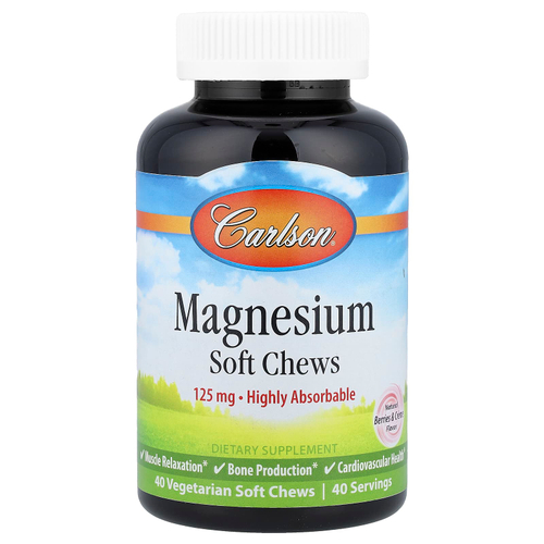 Carlson, Магний, натуральные ягоды и крем, 125 мг, 40 мягких жевательных таблеток