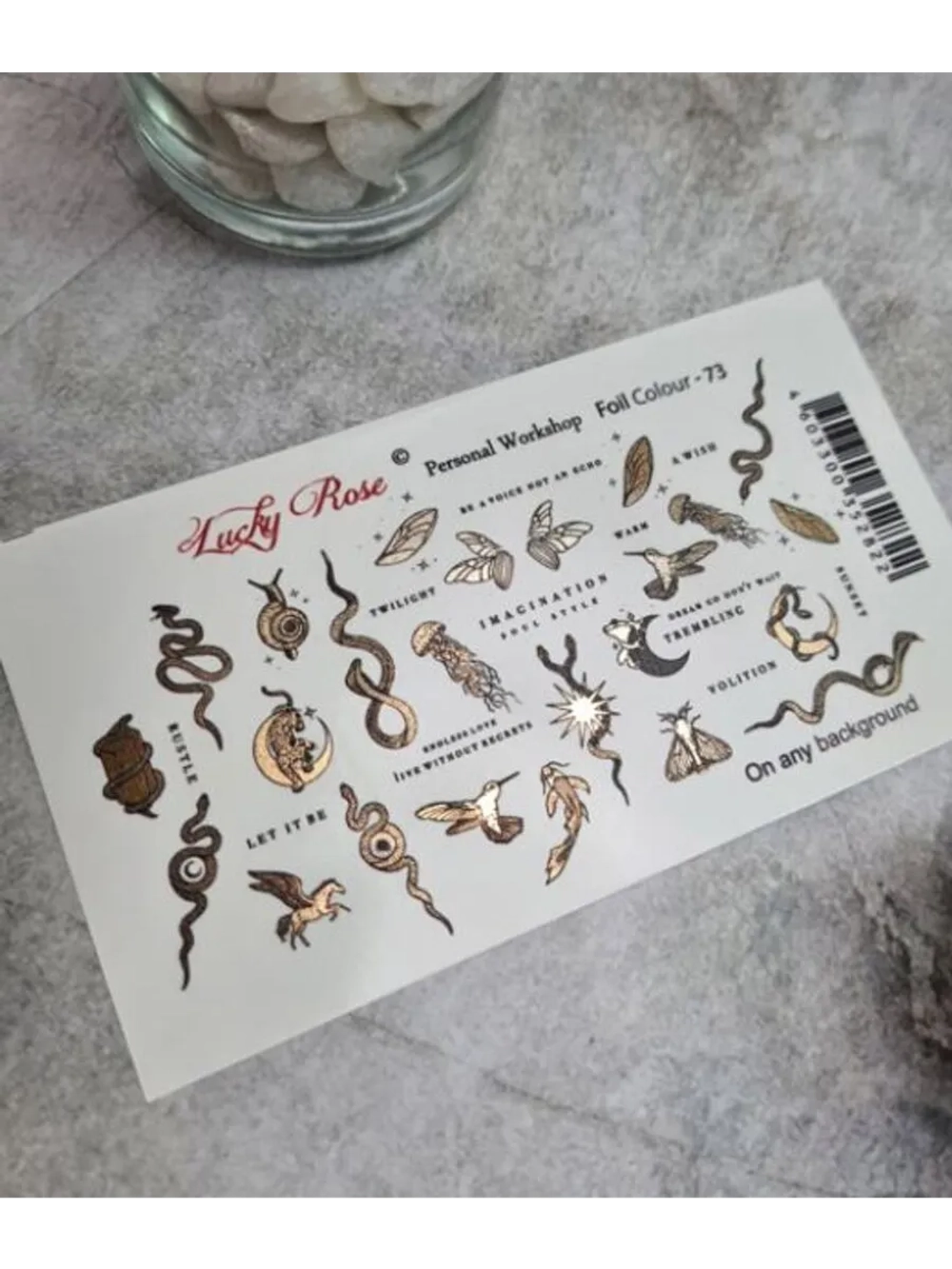 Lucky Rose Слайдеры наклейки для длинных ногтей Foil 074