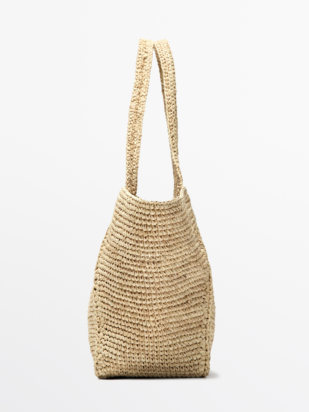 Massimo Dutti Сумка-шоппер среднего размера из 100% рафии, бежевый